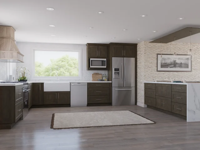 Brooklyn Slate custom kitchen cabinetry with wall-to-wall cabinetry and a built-in, ceiling-height appliance surround