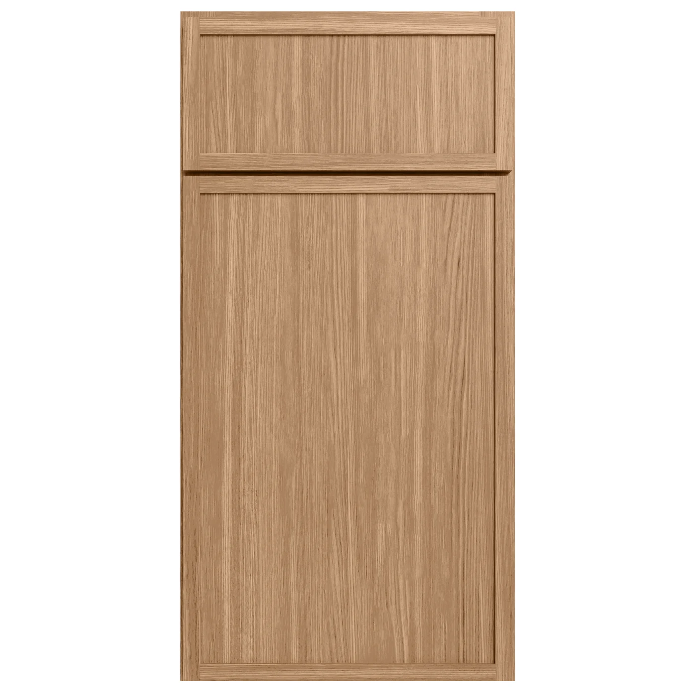 Oak cabinet door sample for a warm wood-tone closet finish