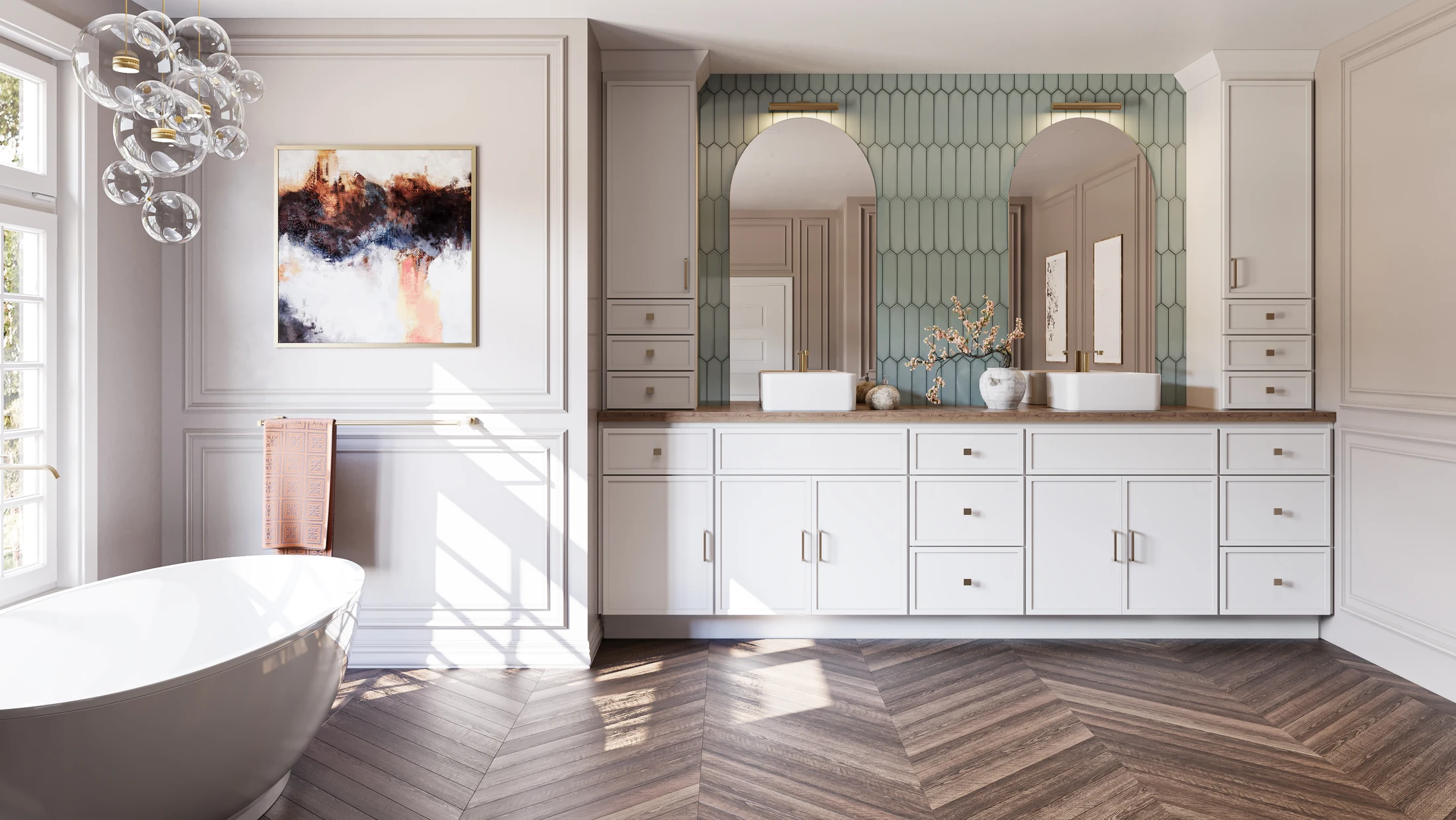 Light bathroom cabinetry with clean modern lines