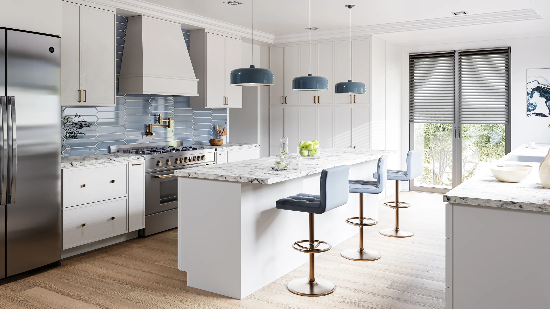White Slim Shaker kitchen cabinets with narrow door frames