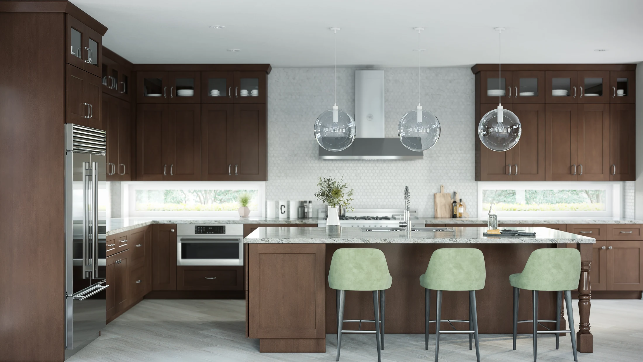 Kitchen cabinetry with island and multiple cabinet components