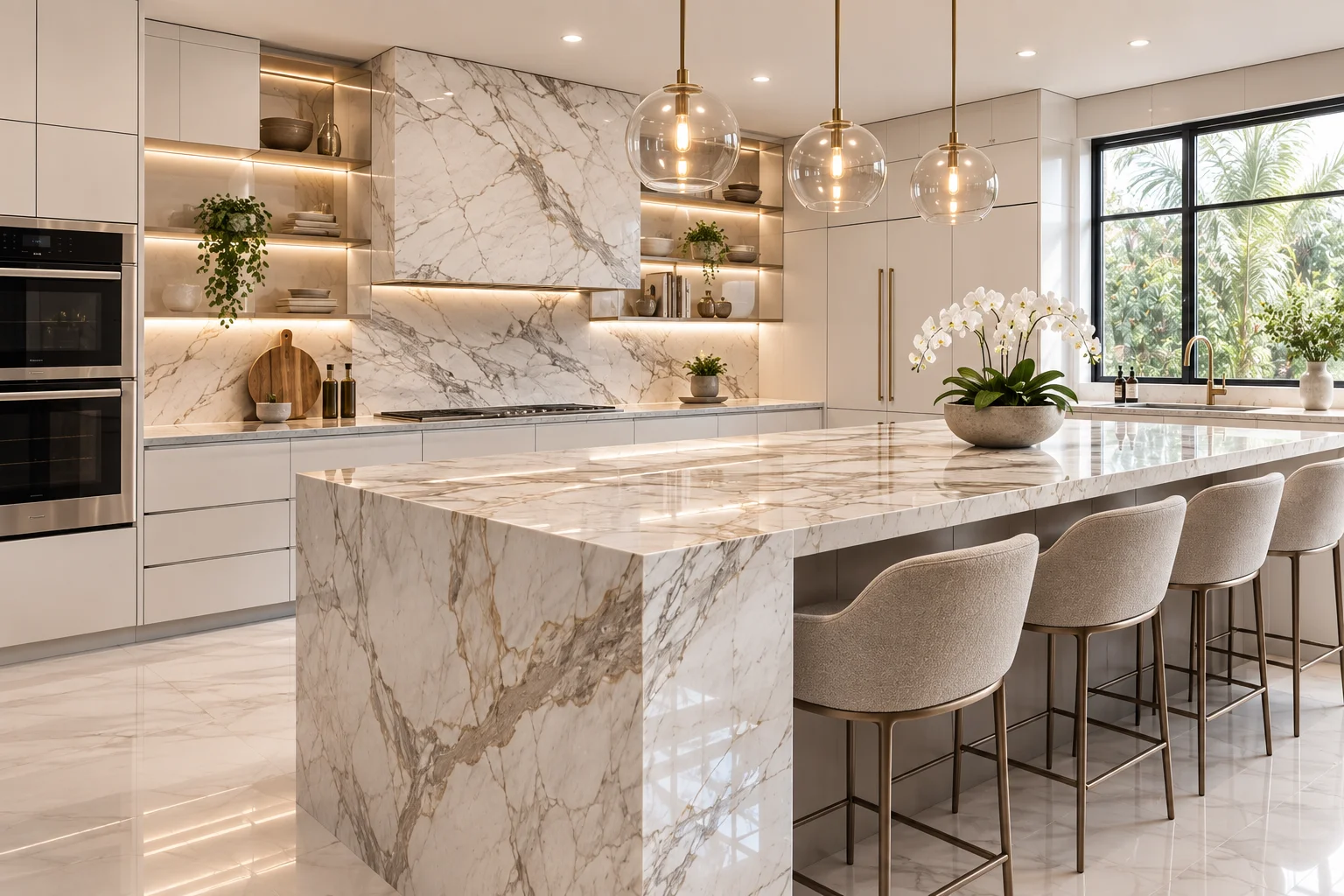 Kitchen with marble countertop